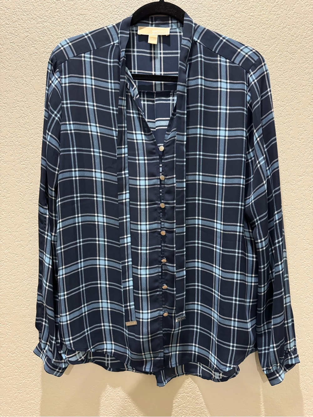 Michael Kors Blue Plaid Button-Front Women's Blouse